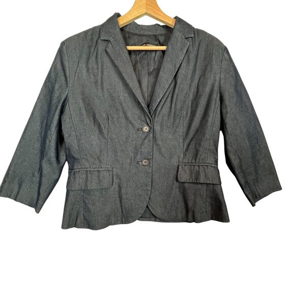New York & Company Womens 3/4 Sleeve Dark Gray Stretch Blazer Two-Button Closure - Picture 3 of 14